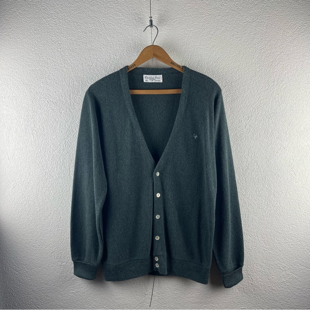 Vintage l 90s XL Men Christian Dior Logo Embroidery Cuff Sleeve Cardigan Sweater
